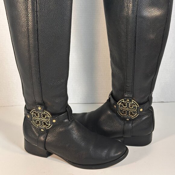 Women's Tory Burch Black Leather Tall Boots - Picture 15 of 16